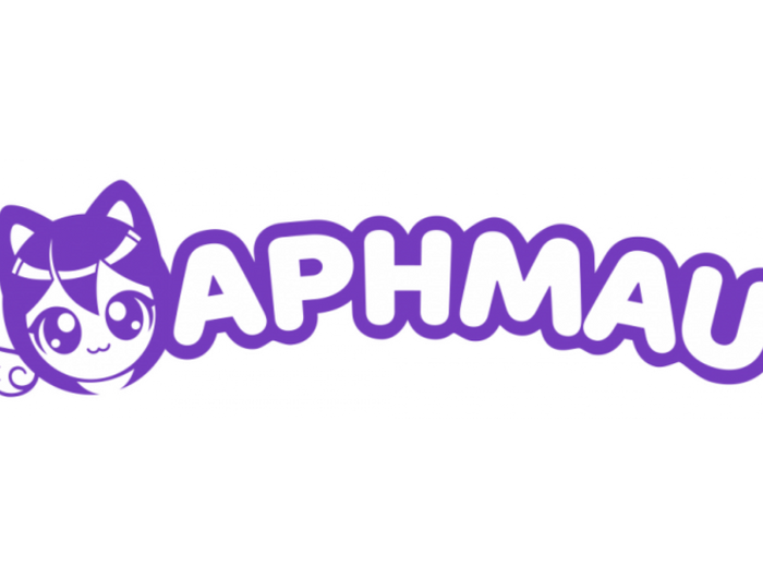 Purple logo with a stylized character on a white background