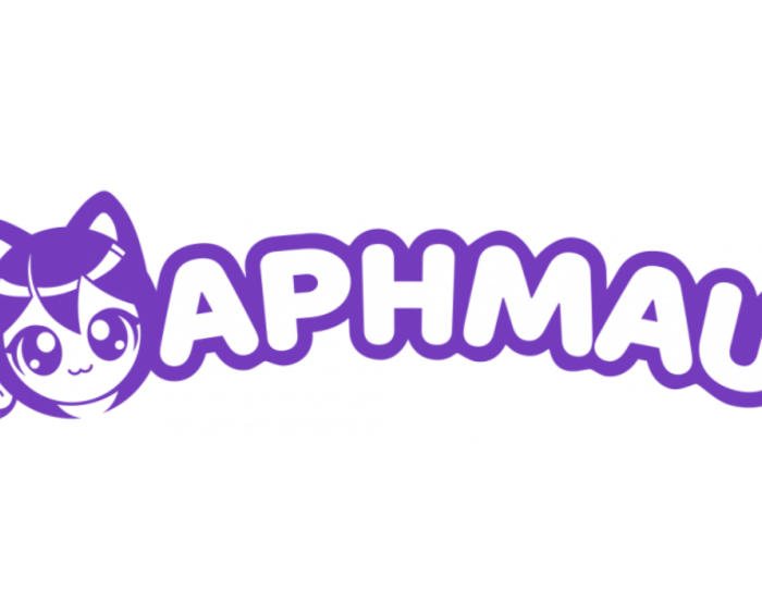 Purple logo with a stylized character on a white background