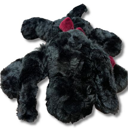1990's Chosun Laying Floppy Dog Black Velvet Bow, Stuffed Animal Puppy